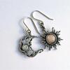 Boho Vintage Asymmetry Sun Moon Drop Earrings For Women Antique Silver Color Moonstone Dangle Earring Fashion Women Wedding Band