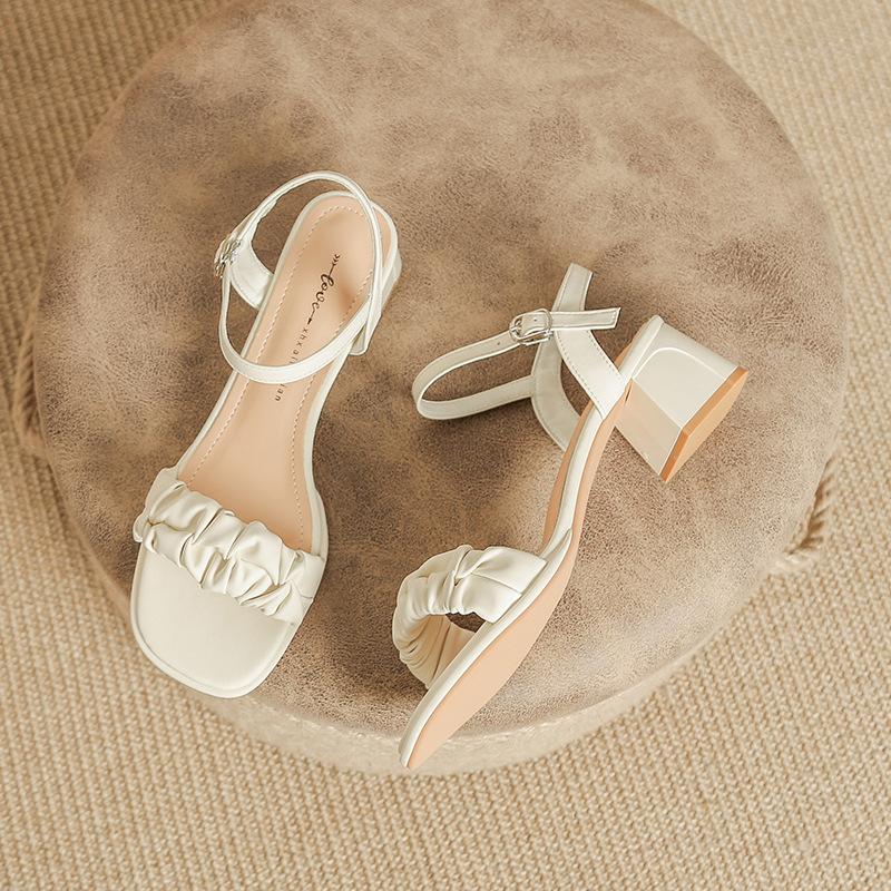 Women's Low Heels Square Open Toe Ankle Strap Shoes Block Chunky Heeled Strappy Sandals Comfortable Summer Wedding Party Dress Pumps Shoes for Women