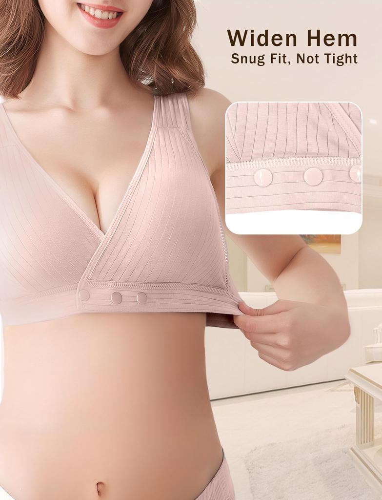 Maternity Front Nursing Night Large Removable Soft and XL [Maeau] Bra, 3-Piece Set, Opening, Cotton, Bra, Bra, Non-Wired, Plain, Soft, Size, Pads,