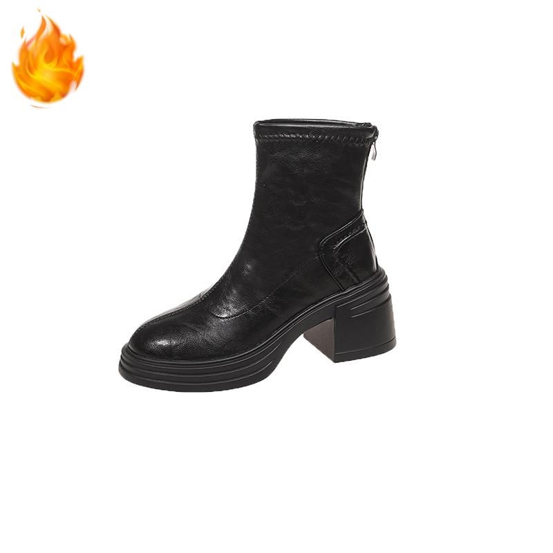 Winter Platform Thick Heels Women Ankle Fashion Short Plush Female Retro Slim Booties De Muje for Adult Women