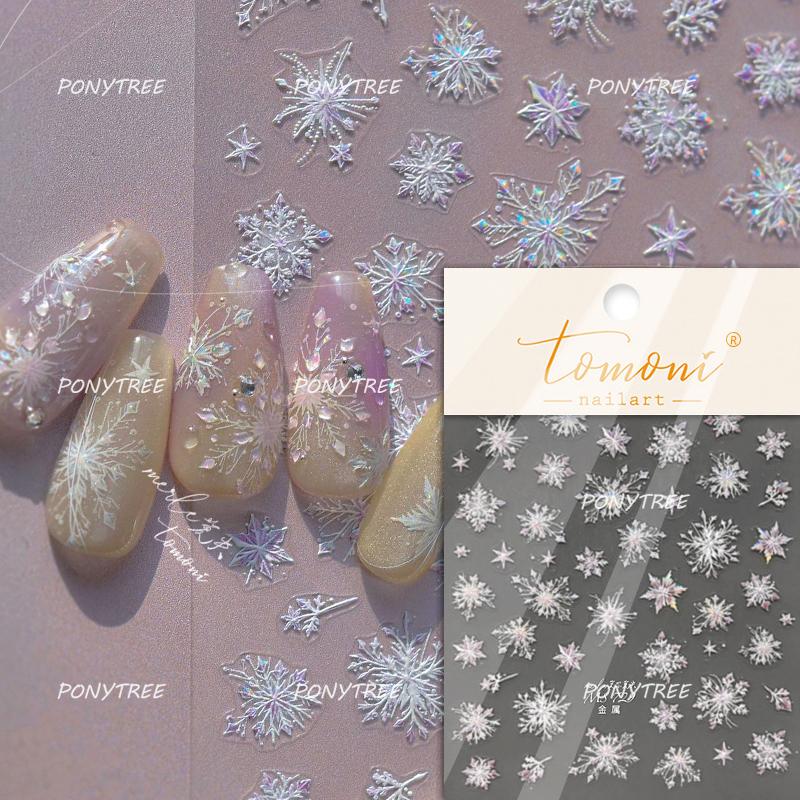 Silver White Snowflake Rhinestone Star Love Lace Winter Chic Snow Shiny Chic Delicate 5D Nail Art Stickers Manicure Decals