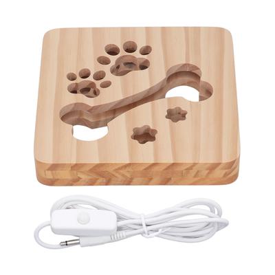 Lampe de Nuit 3D Motif d'Os et d'Empreinte de Patte Design Creux Lampe en Bois Nouveauté Décorative Veilleuse LED pour Chambre d'Enfant
