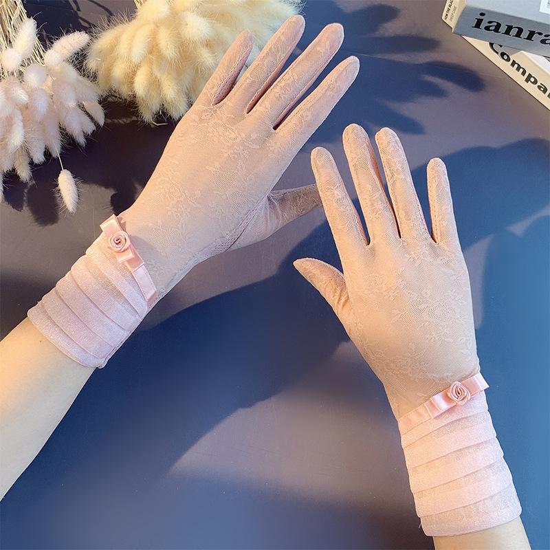 Sunscreen Lace Gloves Spring Bow Touch Screen Gloves Women Driving Breathable Outdoor Sunshade Cycling Summer Gloves