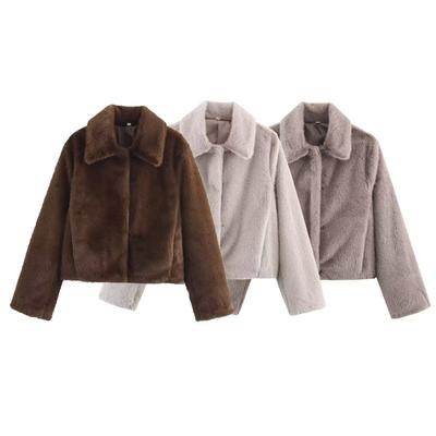 VAYLA Loose Lapel Button Embellished Brown Long Sleeved Jacket for Women's Autumn and Winter Collection