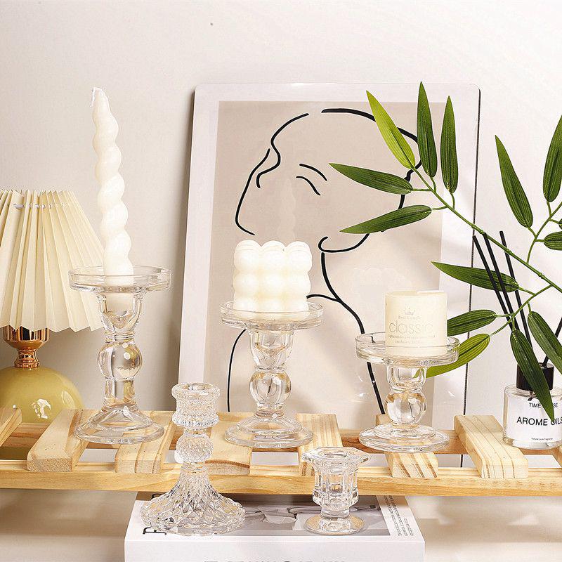 Castiçal de Vidro Transparente Canelado para Aromaterapia e Decoração de Fotografia