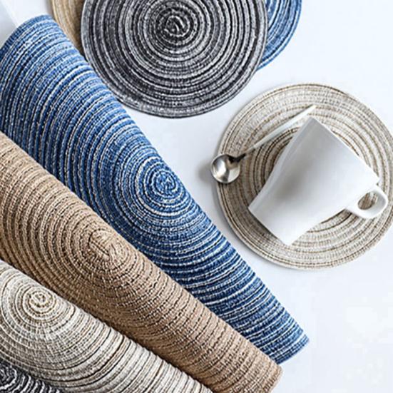 Stručný kulatý lněný pletený podtácek pod šálek, tepelně izolovaná podložka pod misku/talíř