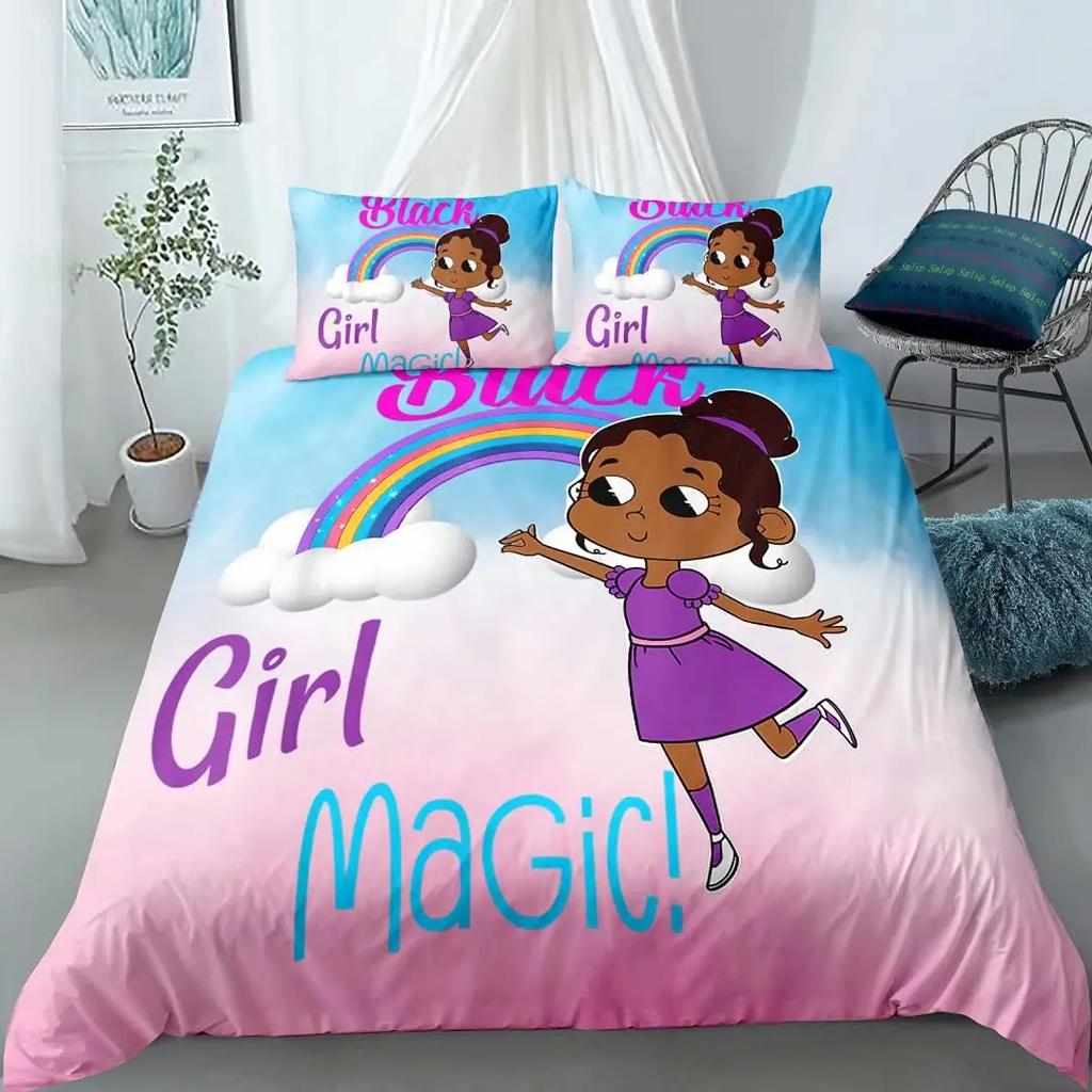 African American Duvet Cover Gilrs Kids Cute Ballet Princess Dancer Bedding Set Double Queen King Size Polyester Qulit Cover