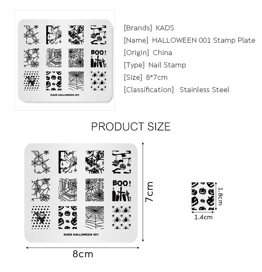 kads Halloween 001 Nagelstempelplatten Geist Kürbiskopf Streifenmuster Bild Nail Art Stempelplatte Druckvorlage