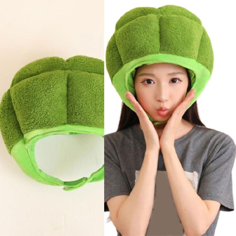 Green Brokkoli Headgear Plush Brokkoli Hat Novel Funny Brokkoli Caps Photography Props Halloween Party Cosplay Costume