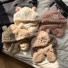 Bear plush hat scarf integrated women's autumn and winter thickened warm ear protection riding shows small face
