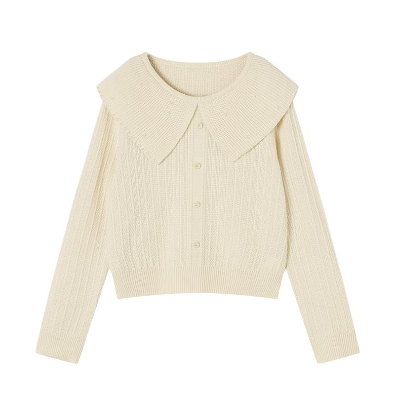 Xiangying Women s Beaded Doll Collar Knit Sweater M