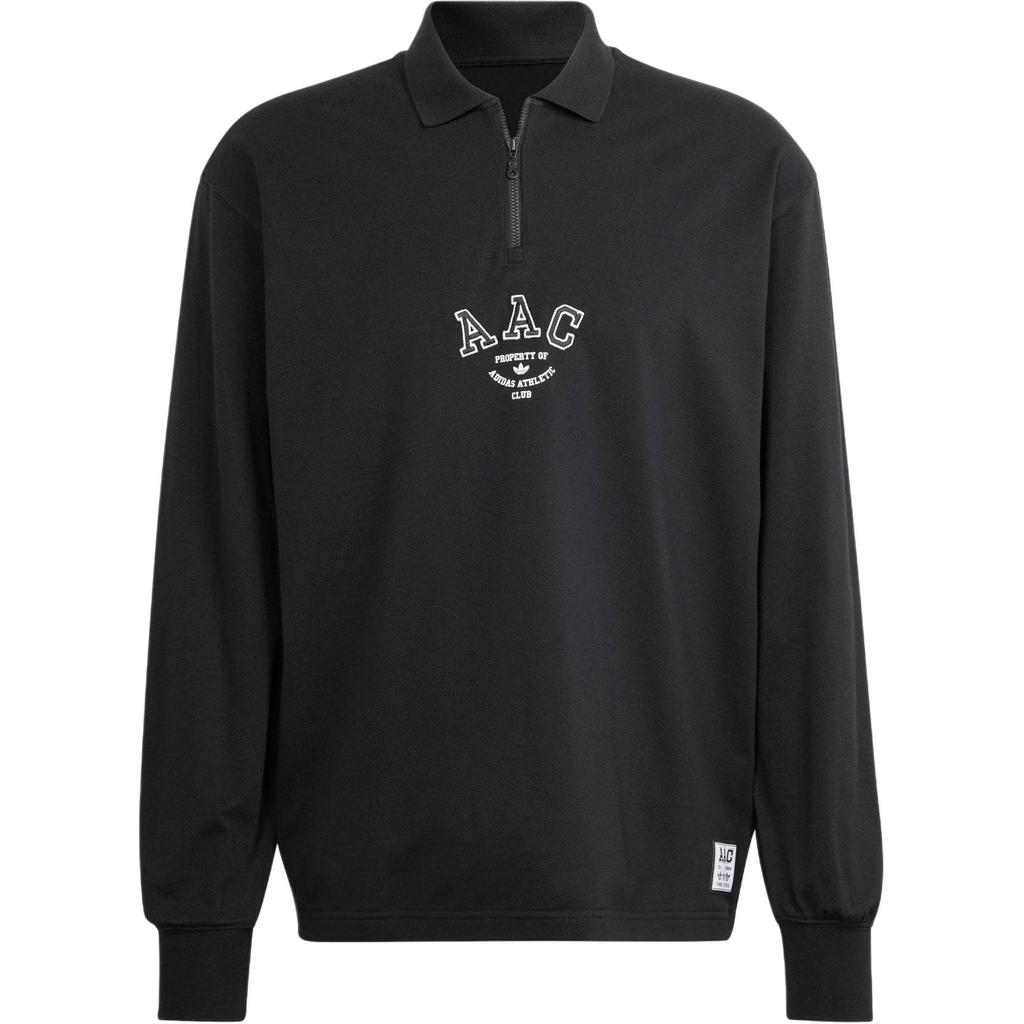 Adidas Originals Solid Letter Print Long Sleeve Polo Shirt Men Tops Black HZ0709
