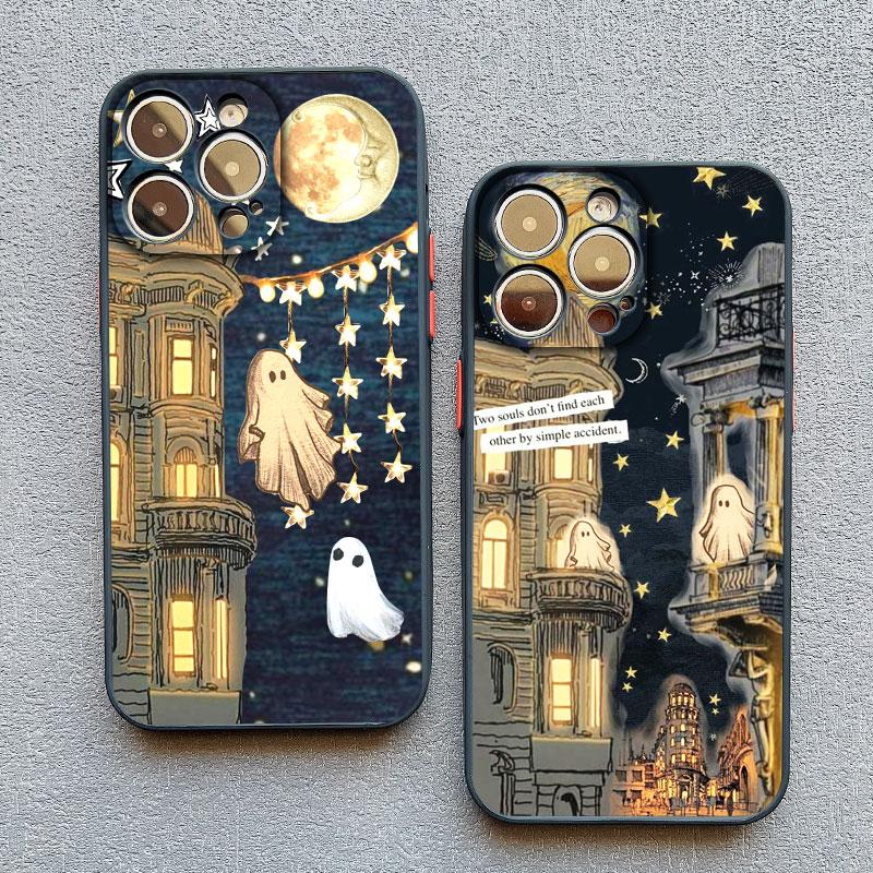 Matte Phone Case For iPhone 17 16 11 13 12 14 15 Pro Max 12 Mini 16 15 Plus X XS XR Ghost Illustration 11 Silicone Back Covers