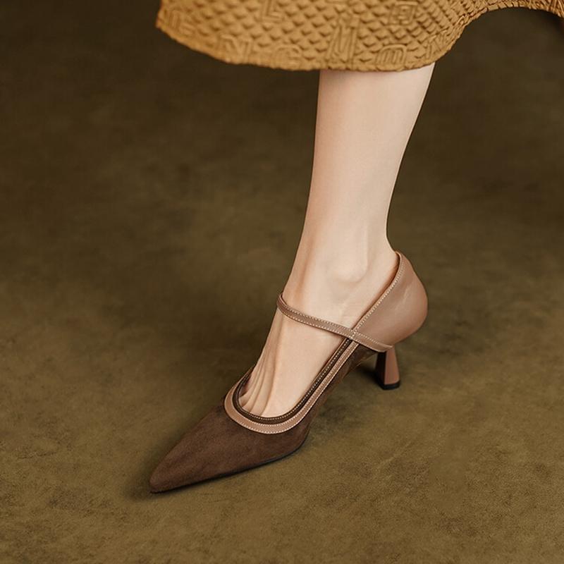 Fashion 2025 Spring Women Pumps Pointed Toe Thin Heel Shoes for Women Sheep Suede High Heels Women Stiletto Heels Buckle Handmade Shoes