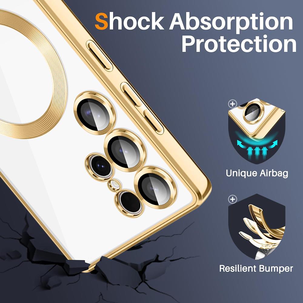 Silný magnetický kryt MagSafe pro Samsung Galaxy S25 S24 S23 S21 FE S22 Ultra Plus luxusní pokovený silikonový měkký průhledný tenký kryt