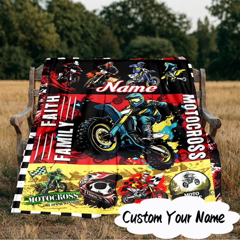 Custom Name Sport Bike  Blanket  Ideal Bedding Blanket Perfect for Travel, Camping, Living Rooms, Offices, Sofas, Fan Christmas gift