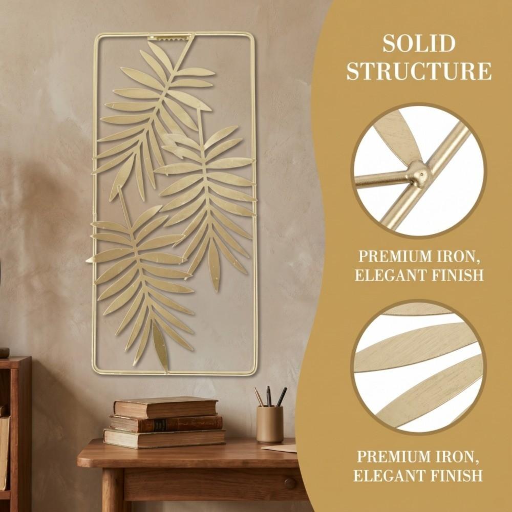 11.61 × 5.51 in Metal Leaf Wall Decor Gold Frame Iron Gold Wall Decor Leaf-shaped Handcrafted Artwork Wall Decor Bathroom