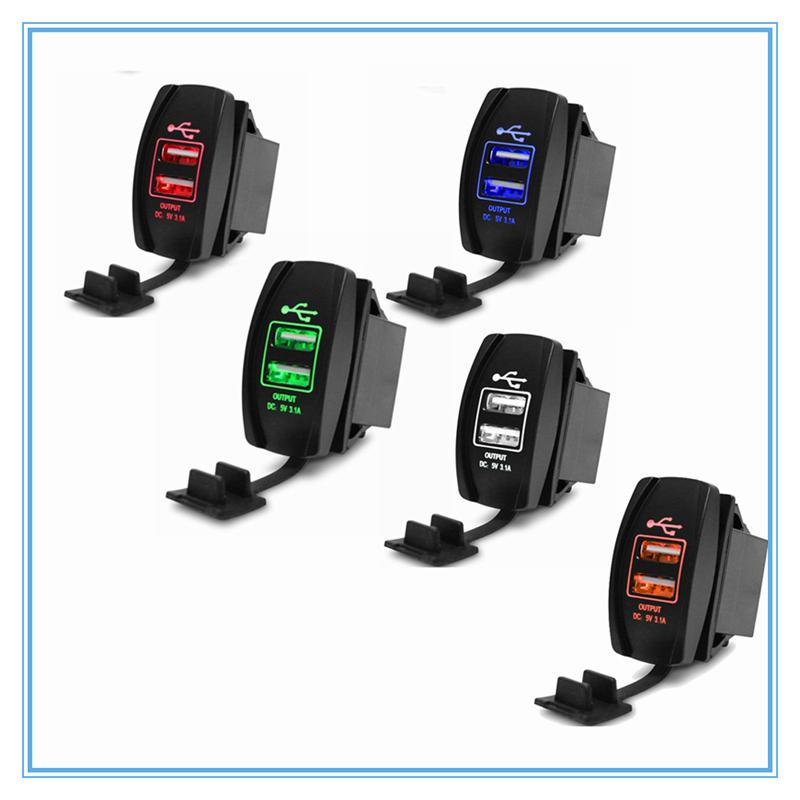 12-24V  Dual USB Socket Car Charger Power Adapter 3.1A 5V Output With 5 Color Variety LED Light For All Phone For Toyota Skoda