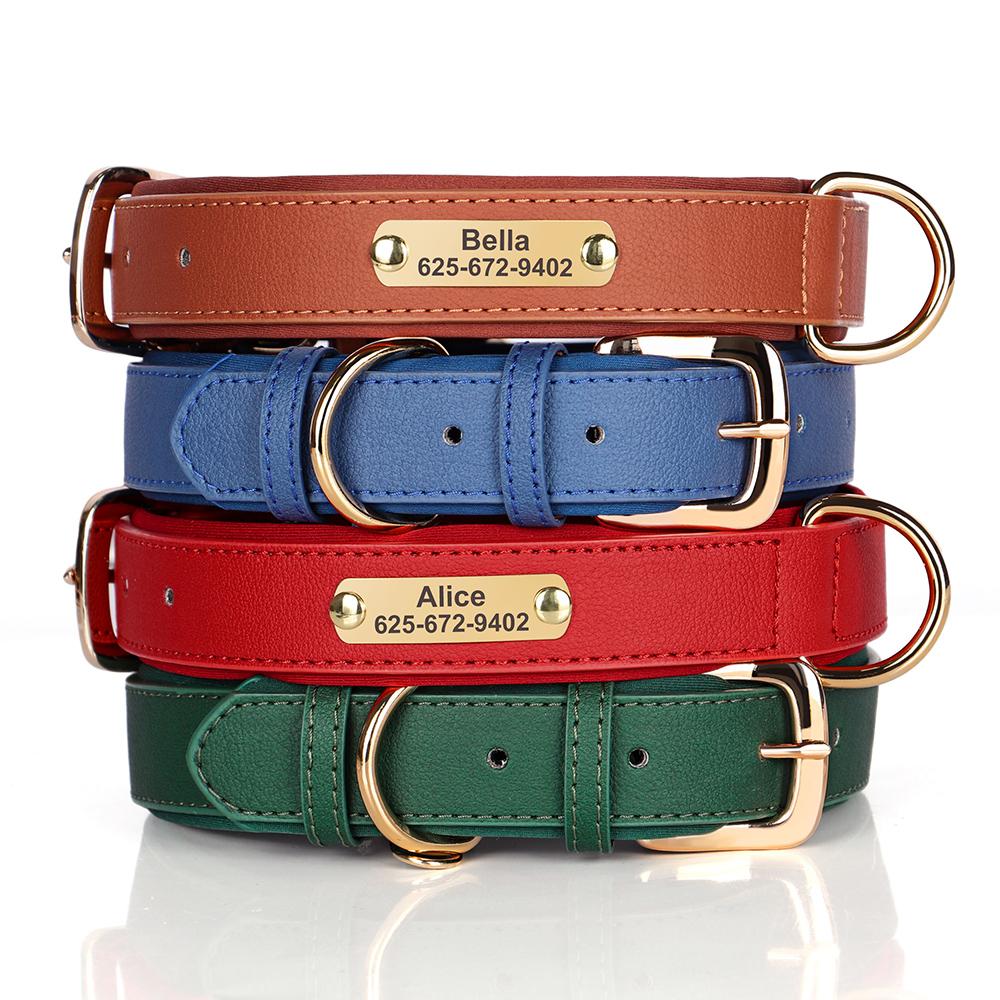 Personalized Dog Collar Soft Leather Dogs ID Tag Collars With Free Engraving Nameplate Anti-lost For Small Medium Dogs Pitbull
