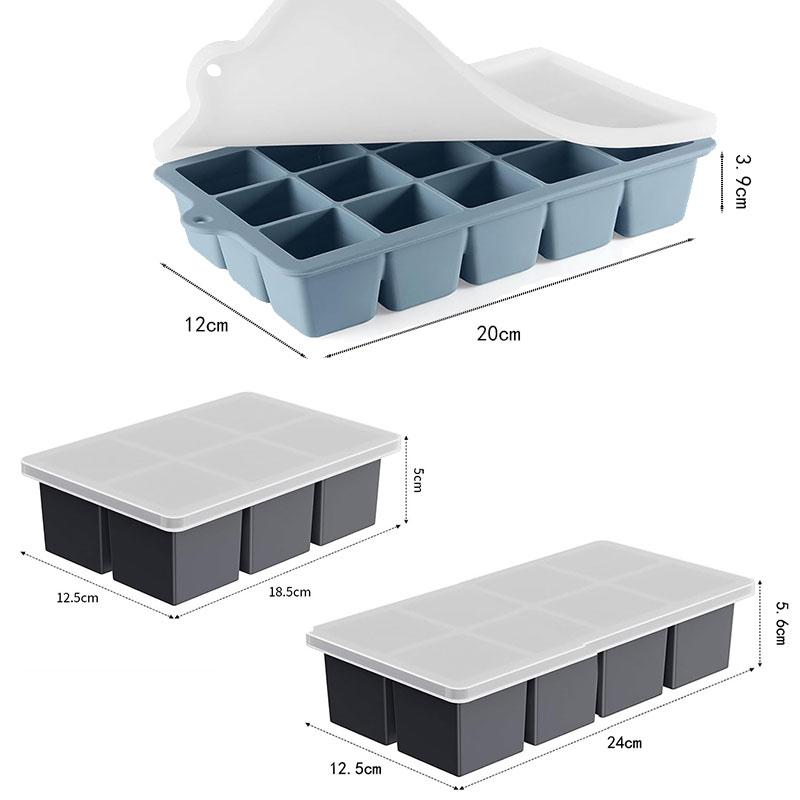 2er-Pack Quadratische Große Eiswürfelform Silikon-Eiswürfelbehälter mit Deckel Einfach zu lösende Eiswürfelform für Whiskey Cocktails Gefrierschrank