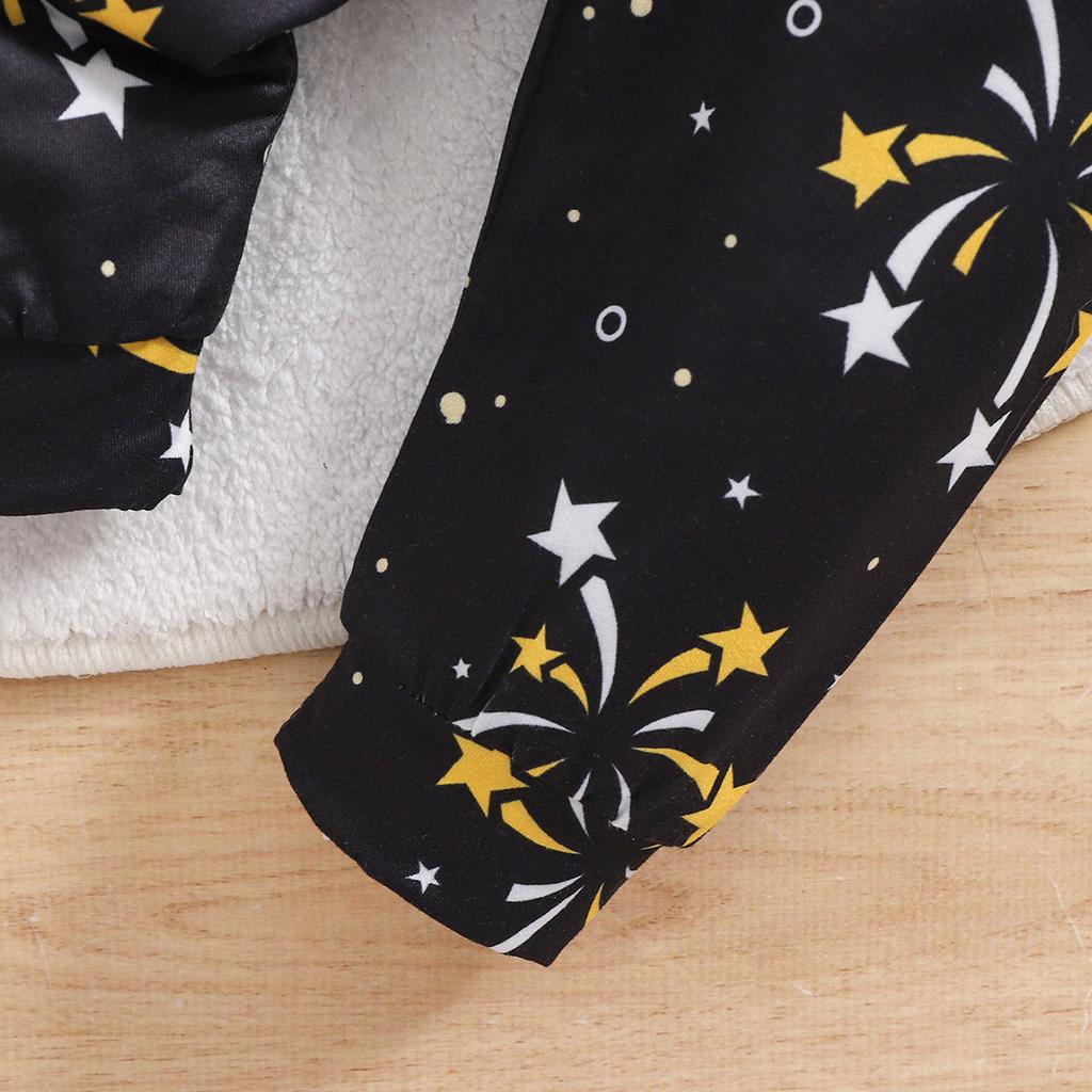 Baby Girl "Happy New Year" Print Cotton Bodysuit Fireworks Print Pants With Headband Outfit Set