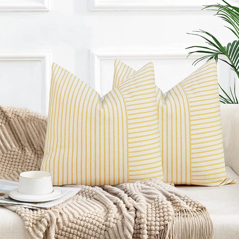 New modern simple decorative throw pillow striped splicing linen pillowcase bedside backrest decorative cushion