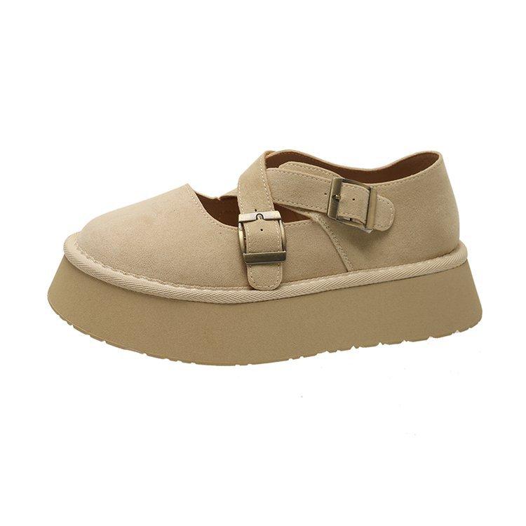 Retro French versatile thick-soled shallow-mouth single shoes women's 2025 new summer skirt round head height Mary Jane shoes
