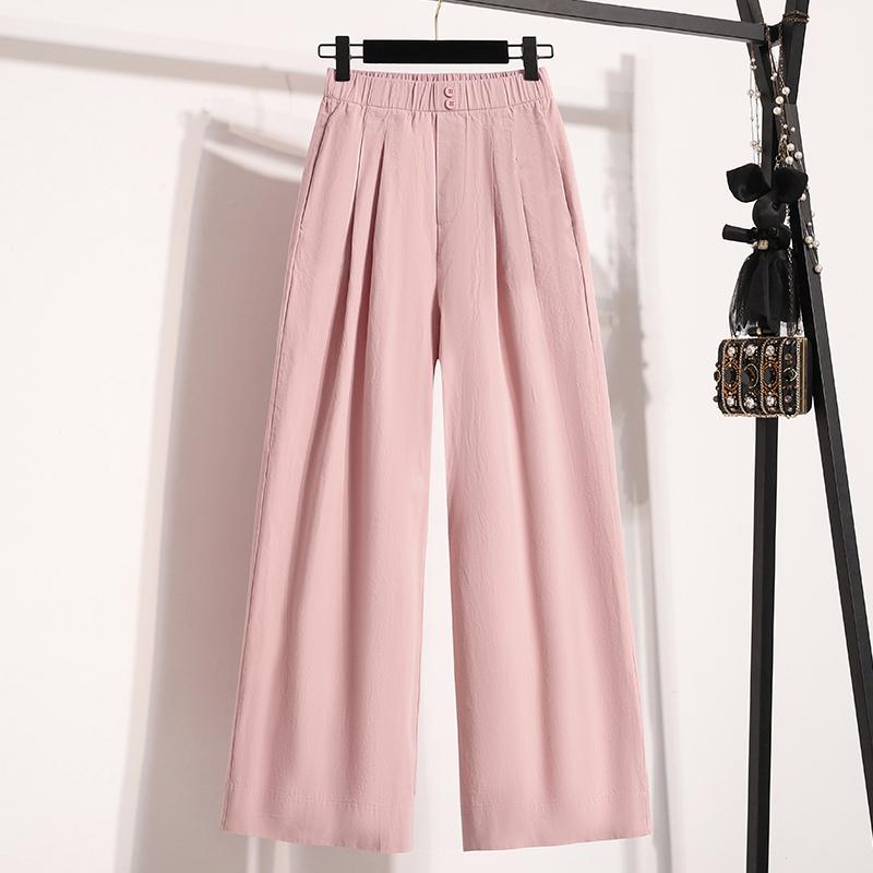 Dimanaf Spring 2025 Plus Size Long Pants Women Loose Straight Casual Harem Elastic Waist Pants New Solid