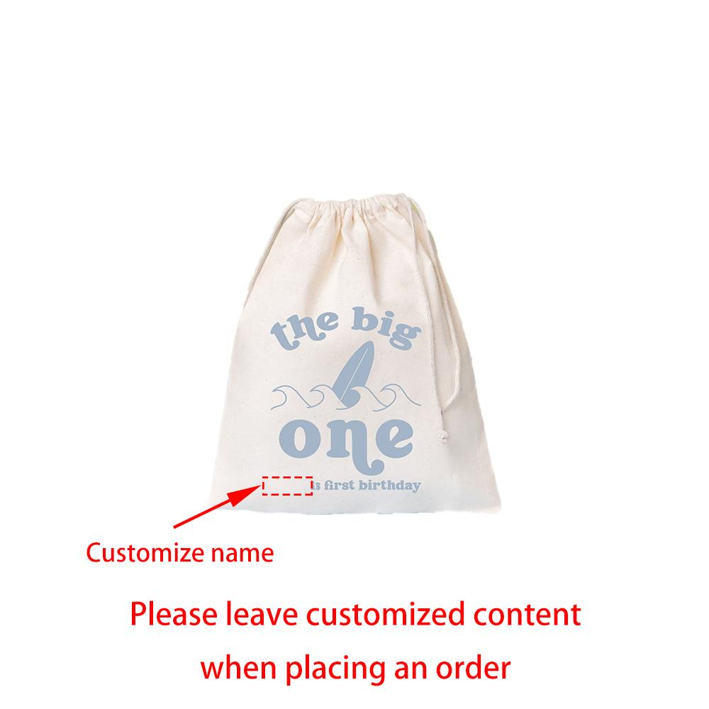 

Custom 5Pcs The Big One Favor Bag Surfing Birthday Gift Canvas Drawstring Bag Beach Birthday Party Decor Supplies Baby Shower 5pcs 13x18cm