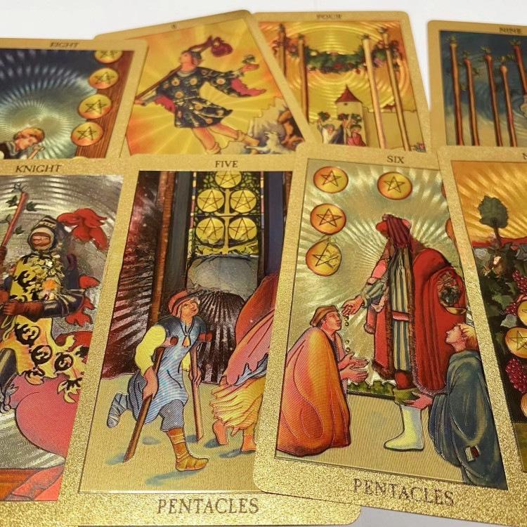 Gold Foil Waterproof Tarot Card Set with Full-Color Printing and Game Instructions
