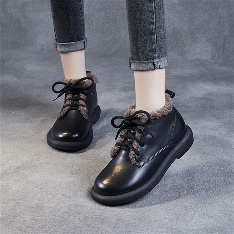 Soft leather mother shoes thickened velvet snow boots women's shoes 2025 new autumn and winter short boots fluffy Martin boots cotton shoes