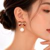 Black and Red Imitation Pearl Bow Drop Earrings for Women Geometric Wedding Party Pain… More