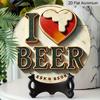 2D Flat Aluminum 7.87 Inch X 7.87 Inch Heart-Shaped Beer Mug with Hop Pattern Wall Decor. I Love Beer! Suitable for Bars, Living Rooms, Kitchens