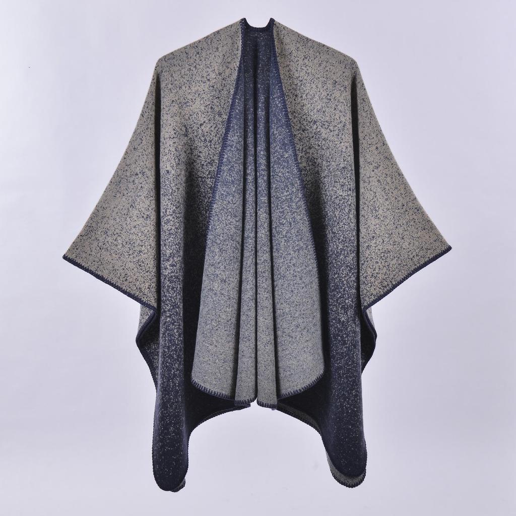 Versatile Plaid Women's Faux Cashmere Shawl: Ethnic Style Slit Cape for Autumn/Winter