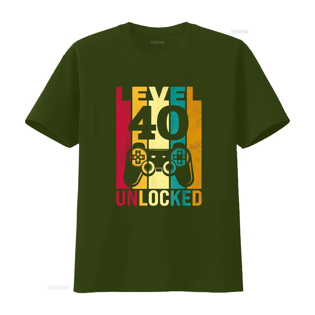 Funny Level 40 Unlocked Him Men BDay Turning 40th Birthday T Shirt vintage Washed Stylish fashion Unisex Comfortable homme