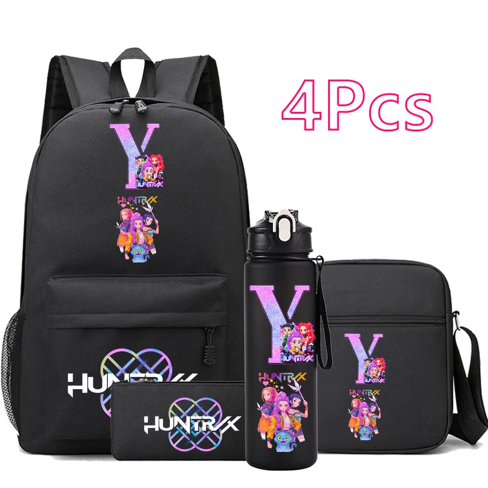 4Pcs/set Cartoon Backpack Large Capacity Bookbag Shoulder Bag Case bag with 750ml Water Bottler Boy Girl School Bag Kid Gift