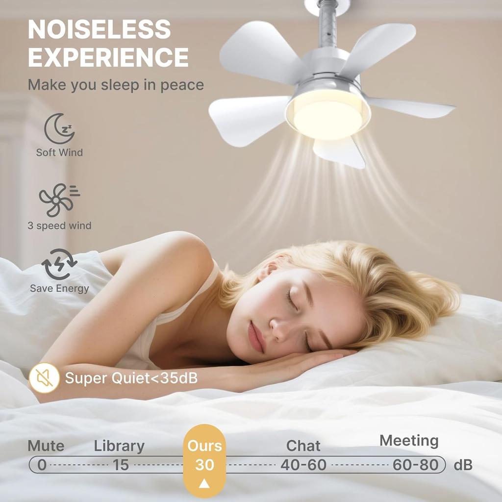 Sockel-Ventilatorleuchte, 5-stufig dimmbarer LED-Sockel-Brise-Deckenventilator, Flache Sockel-Deckenventilatorleuchte mit Fernbedienung, Einfach zu installierende Deckenventilatoren