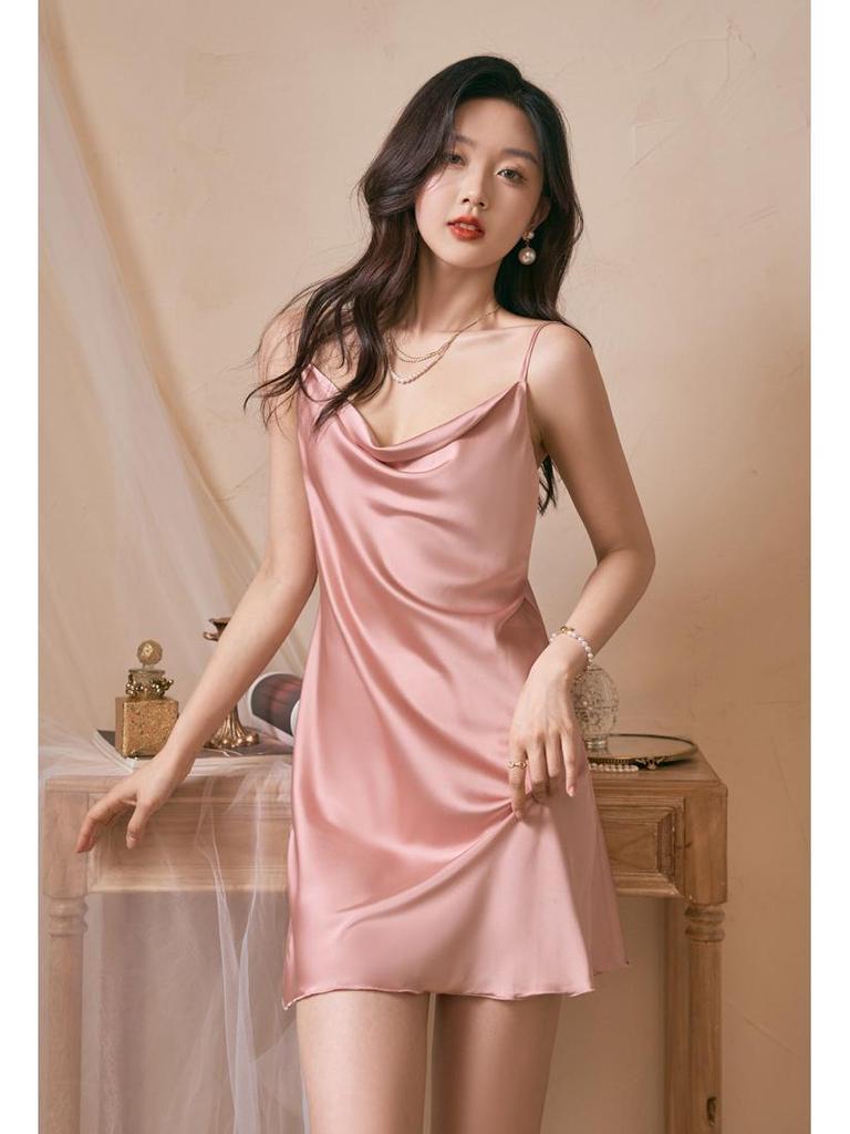 Ice Silk Long Sleeve Robe & Low-Cut Camisole Set - Spring/Summer Women's High-End Pajamas