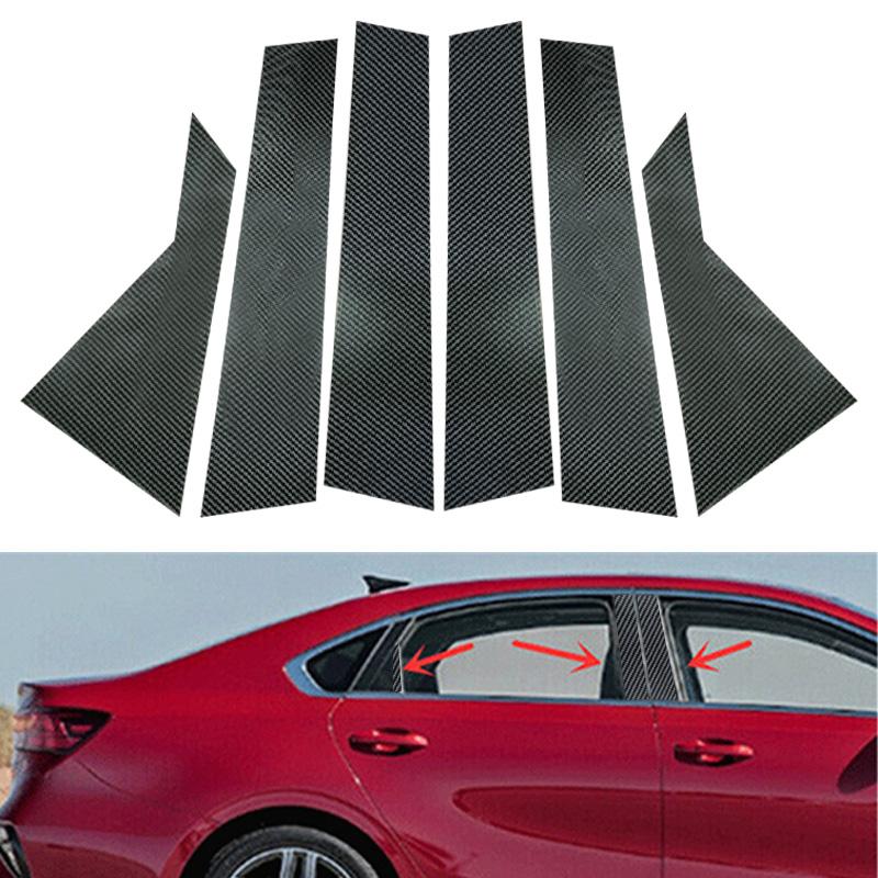 6pcs/set Carbon Fiber Pillar Posts Window Door Moulding Trim Cover Exterior Accessories For Kia Forte Sedan/Hatcback 2019-2024