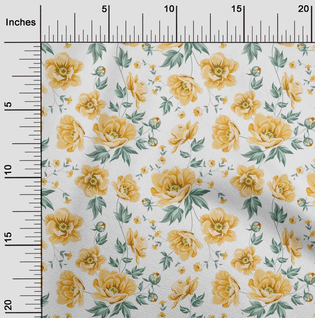 oneOone Cotton Flex Fabric Leaves & Peony Floral Print Fabric By The Yard 40 Inches