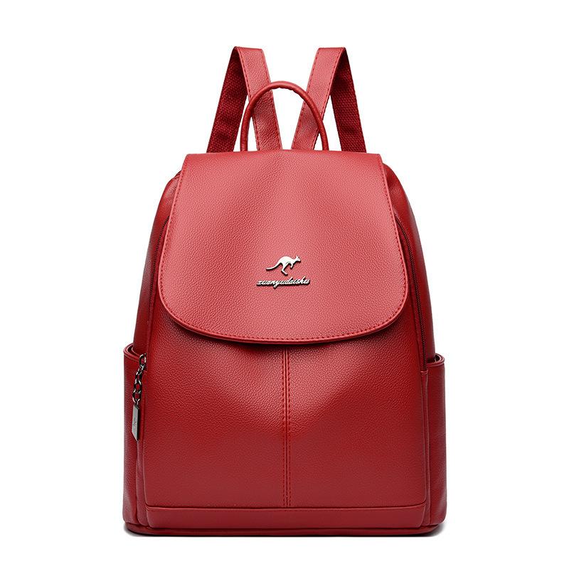 Schoolbag Kangaroo Backpack Women's 1011 New Trend Soft Leather Large Capacity Women's Bag Fashion Versatile Bag Leisure Travel Bag