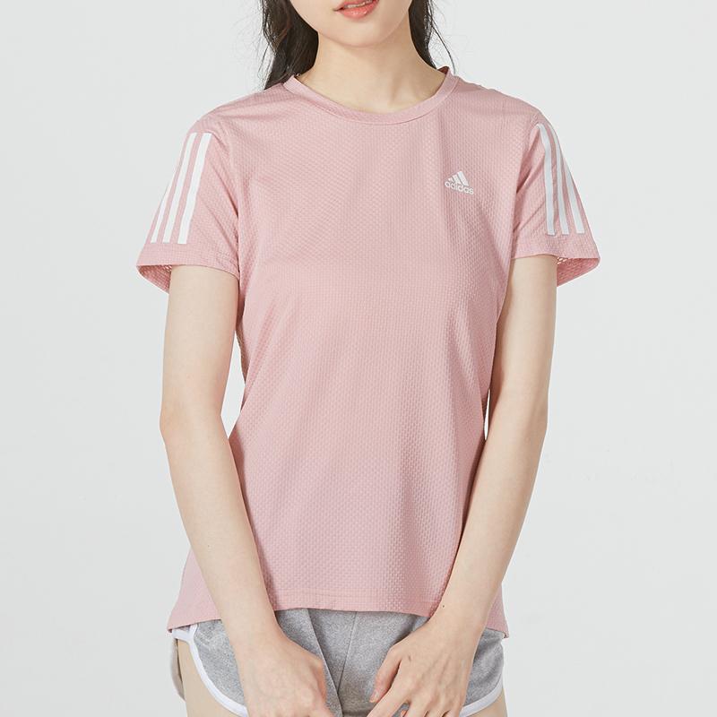 Adidas Own The Run Cooler Tee With Three-Stripe Logo Print Women Tops Pink HD0641