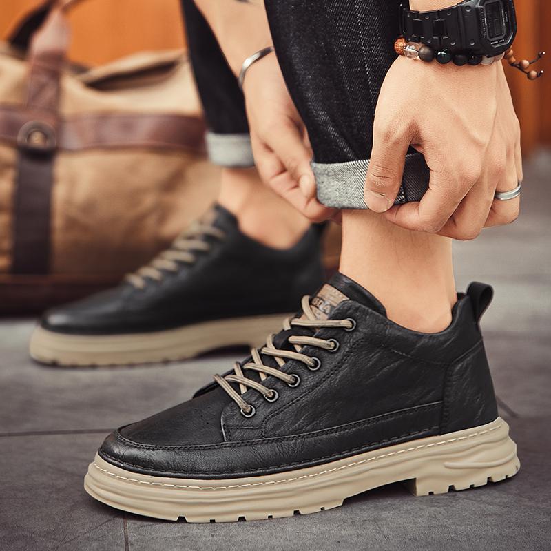 Fashion Fashion Genuine Leather Casual Shoes Thick Bottom Comfortable Outdoor Lace-up Walk Shoes Classic Versatile Men's Business Shoes