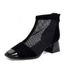 High-heeled mesh single shoes women's spring new iron bag head square head thick heel net boots rear zipper cool boots