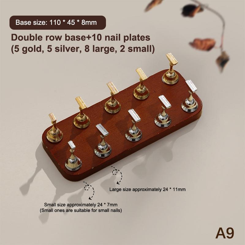 Negleutstilling Sterk Magnetisk Negleholder Falsk Negletipp Øvelsesstativ Valnøtt Trebase Holder For Kunstsalong DIY Øvelsesverktøy