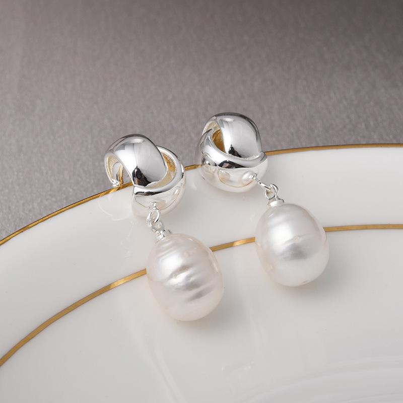 Baroque Pearl Earrings, French Style Studs, Irregular Shape, Vintage Gold Earrings, Designer Jewelry