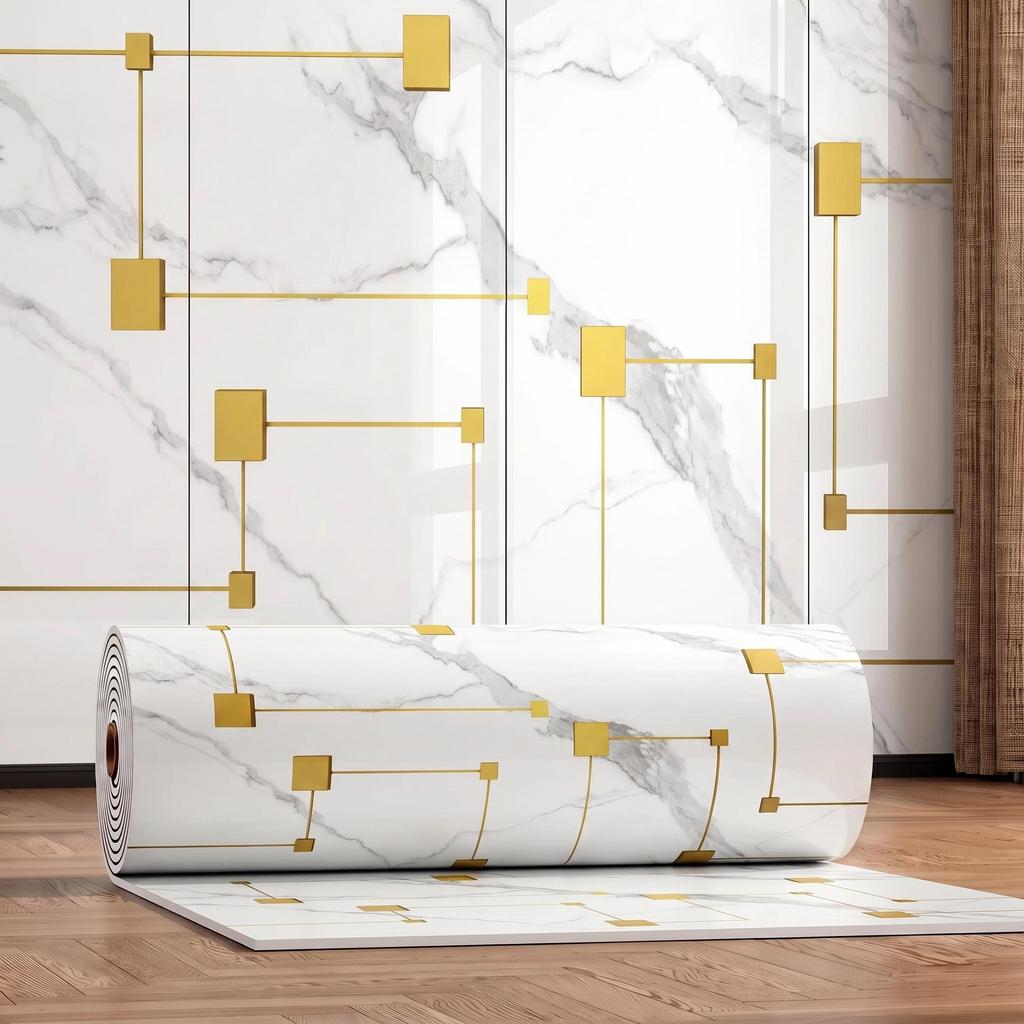 Gold-Plated Marble-Style Waterproof Wall Stickers for TV Backgrounds