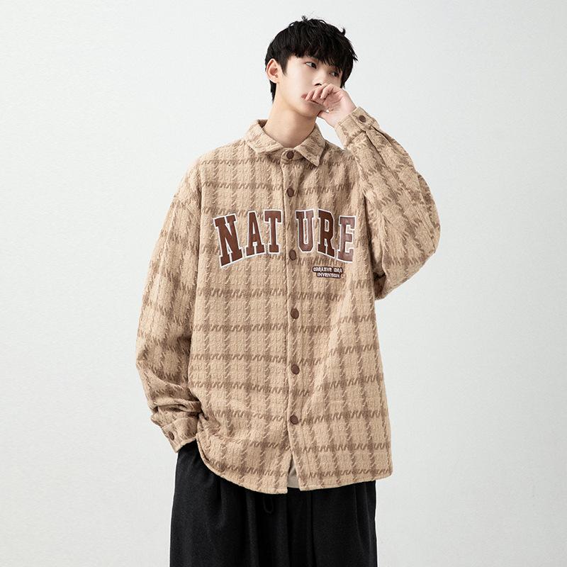 

Весна и осень Новые модные брендовые свободные рубашки и куртки для мальчиков Универсальные клетчатые повседневные свободные и красивые топы в гонконгском стиле для мужчин 3XL