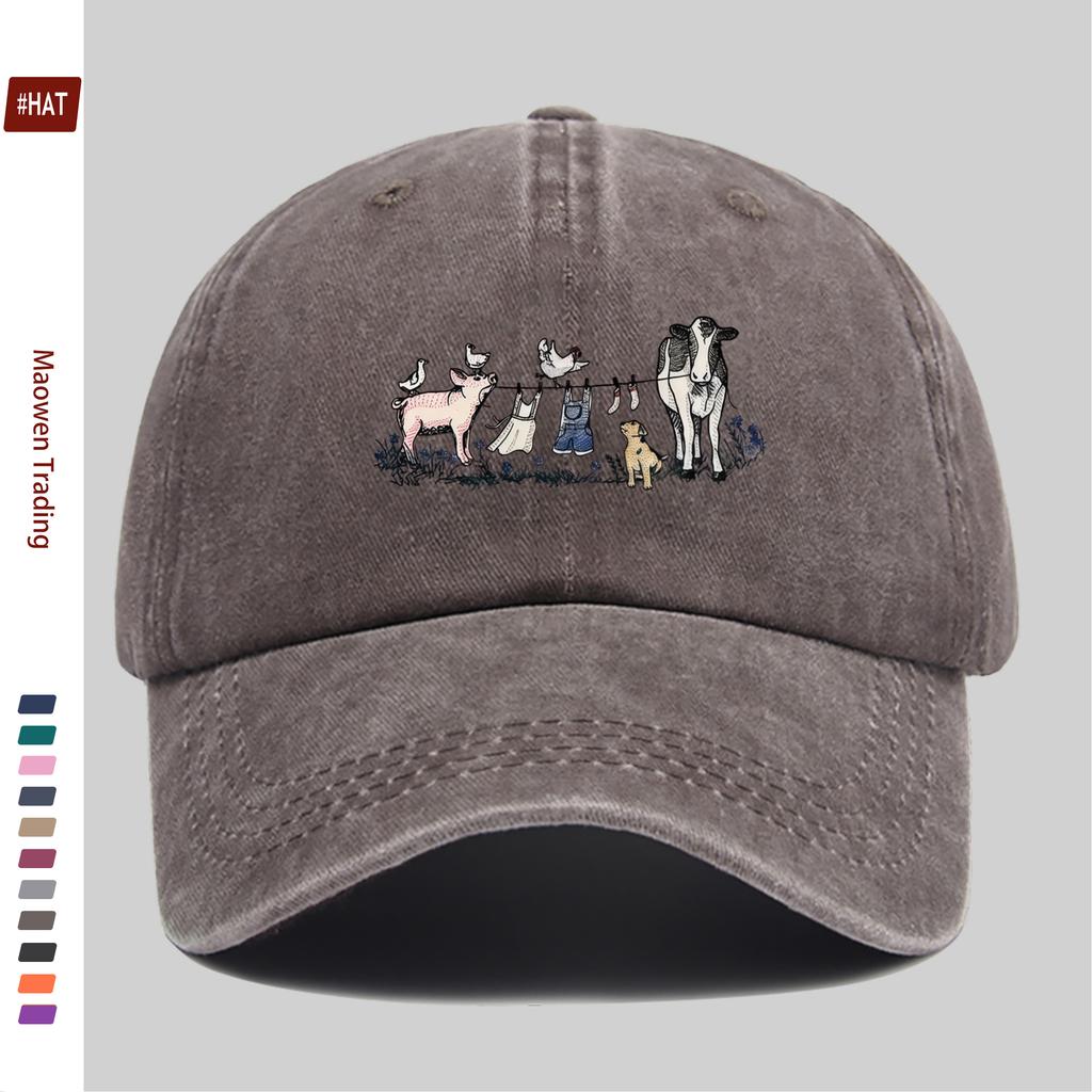 pc Farm Animal Embroidery Style Printed Baseball Cap Casual Design Sun Hat Truck Driver Decor Hat Adjustable Strap Papa Cap