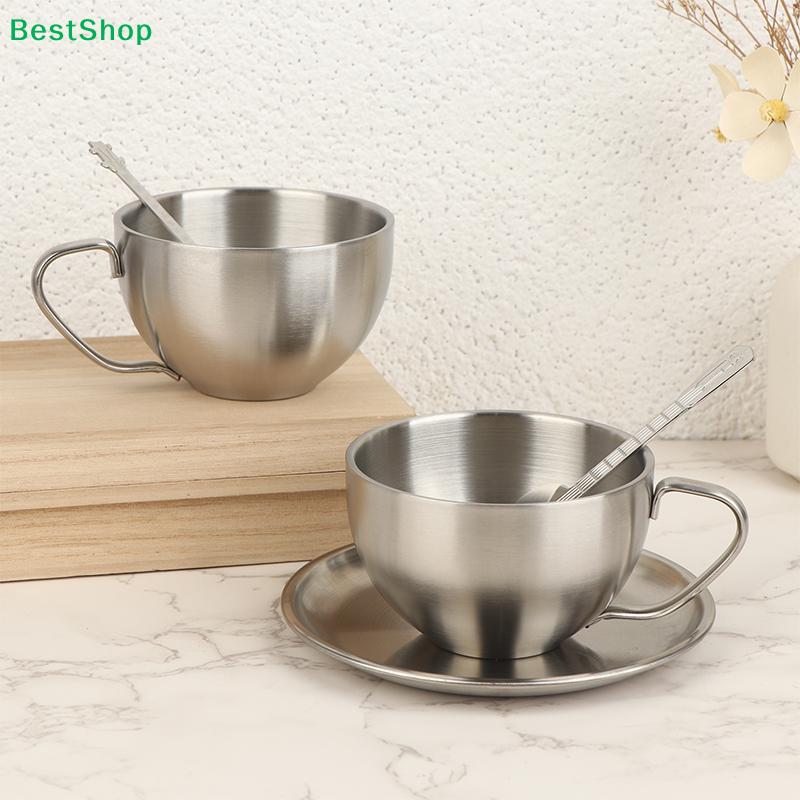 Double-Walled Stainless Steel Tea Cup Set - Includes Saucer and Spoon for Office & Home